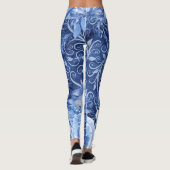 Bloemen Leggings, 1 Blue Flower Print Designer Leggings (Achterkant)
