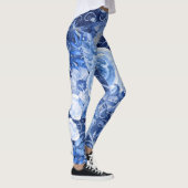 Bloemen Leggings, 1 Blue Flower Print Designer Leggings (Rechts)