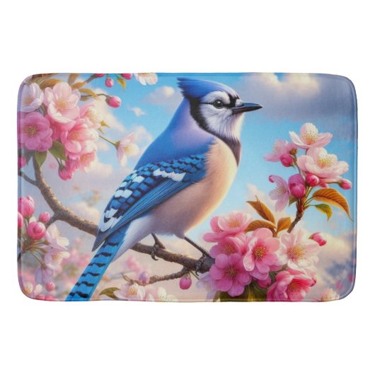 Bloemen/lente Blue Jay kunst Badmat (Voorkant)