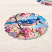 Bloemen/lente Blue Jay kunst Kartonnen Onderzetters (Gekanteld)