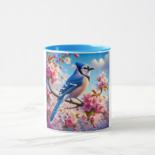 Bloemen/lente Blue Jay kunst Mok