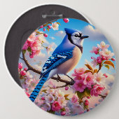 Bloemen/lente Blue Jay kunst Ronde Button 6,0 Cm (Voorkant /achterkant)