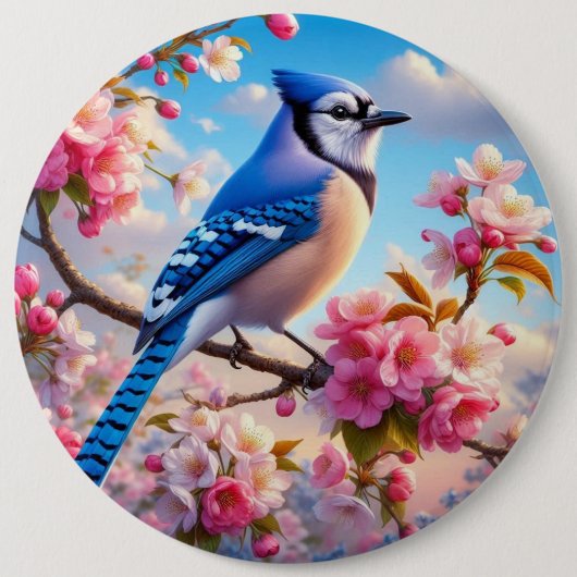 Bloemen/lente Blue Jay kunst Ronde Button 6,0 Cm (Voorkant)