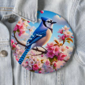 Bloemen/lente Blue Jay kunst Ronde Button 6,0 Cm (In situ)