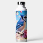 Bloemen/lente Blue Jay kunst Waterfles (Links)