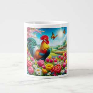 Bloemen/lente haan/kip artwork grote koffiekop