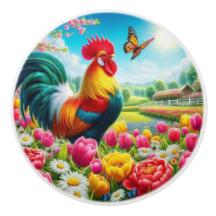 Bloemen/lente haan/kip artwork keramische knop