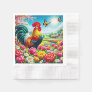 Bloemen/lente haan/kip artwork servet