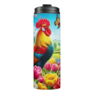 Bloemen/lente haan/kip artwork thermosbeker