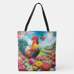 Bloemen/lente haan/kip artwork tote bag