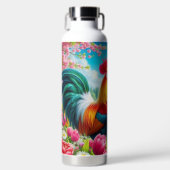 Bloemen/lente haan/kip artwork waterfles (Voorkant)