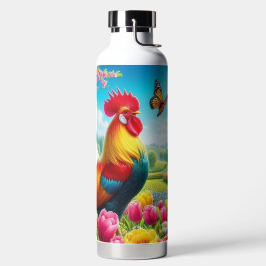Bloemen/lente haan/kip artwork waterfles (Links)