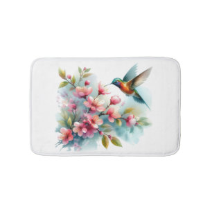 Bloemen/lente kolibrie kunstwerk badmat