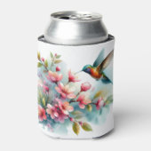 Bloemen/lente kolibrie kunstwerk blikjeskoeler (Blikje Voorkant)