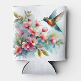 Bloemen/lente kolibrie kunstwerk blikjeskoeler