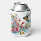 Bloemen/lente kolibrie kunstwerk blikjeskoeler (Blikje Achterkant)