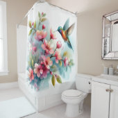 Bloemen/lente kolibrie kunstwerk douchegordijn (In situ)