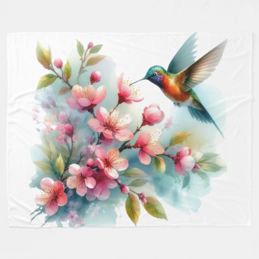 Bloemen/lente kolibrie kunstwerk fleece deken (Voorkant (Horizontaal))