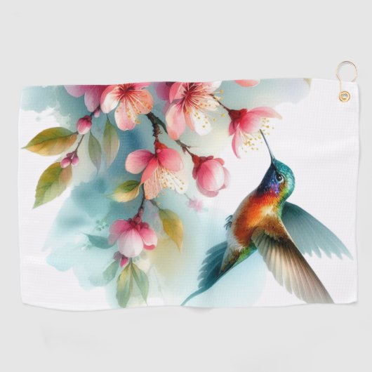 Bloemen/lente kolibrie kunstwerk golfhanddoek (Horizontaal)