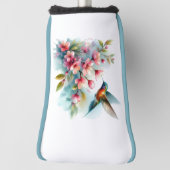 Bloemen/lente kolibrie kunstwerk golfheadcover (Draai 90)