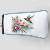 Bloemen/lente kolibrie kunstwerk golfheadcover (Voorkant)