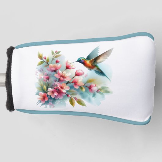 Bloemen/lente kolibrie kunstwerk golfheadcover (Voorkant)