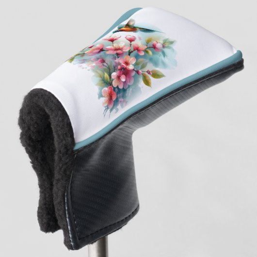 Bloemen/lente kolibrie kunstwerk golfheadcover (3/4 voorkant)