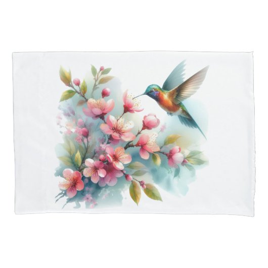 Bloemen/lente kolibrie kunstwerk kussensloop (Voorkant)