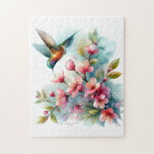 Bloemen/lente kolibrie kunstwerk legpuzzel