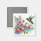 Bloemen/lente kolibrie kunstwerk magneet (Voorkant / Achterkant)