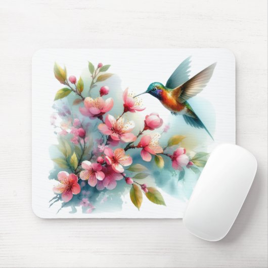 Bloemen/lente kolibrie kunstwerk muismat (Met muis)