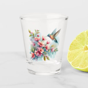 Bloemen/lente kolibrie kunstwerk shot glas