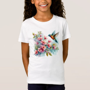 Bloemen/lente kolibrie kunstwerk t-shirt
