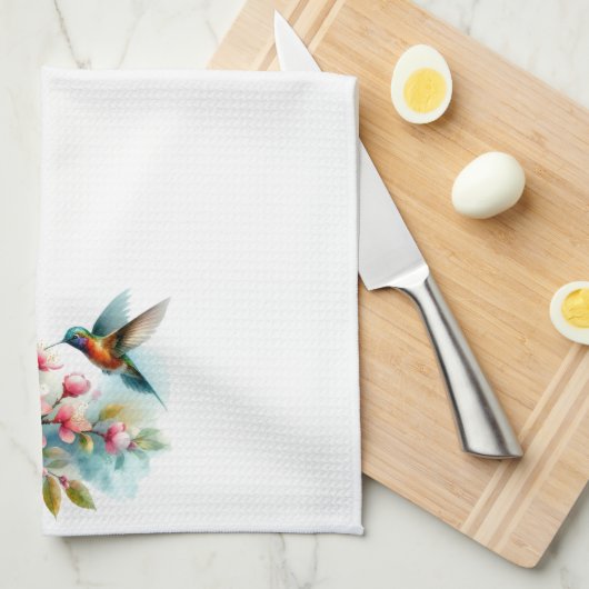 Bloemen/lente kolibrie kunstwerk theedoek (Quarter Fold)