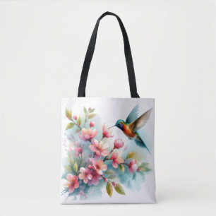 Bloemen/lente kolibrie kunstwerk tote bag