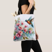 Bloemen/lente kolibrie kunstwerk tote bag (Dichtbij)