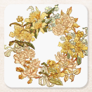 Bloemen Lente krans Bloem Roze Bloemen Art Kartonnen Onderzetters