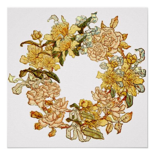 Bloemen Lente krans Bloem Roze Bloemen Art Poster (Voorkant)