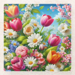 Bloemen/lente kunstwerk glazen onderzetter