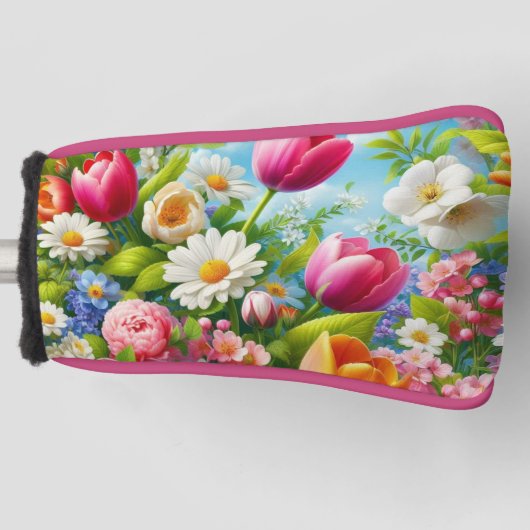 Bloemen/lente kunstwerk golfheadcover (Voorkant)