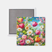 Bloemen/lente kunstwerk magneet (Voorkant / Achterkant)