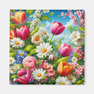Bloemen/lente kunstwerk magneet