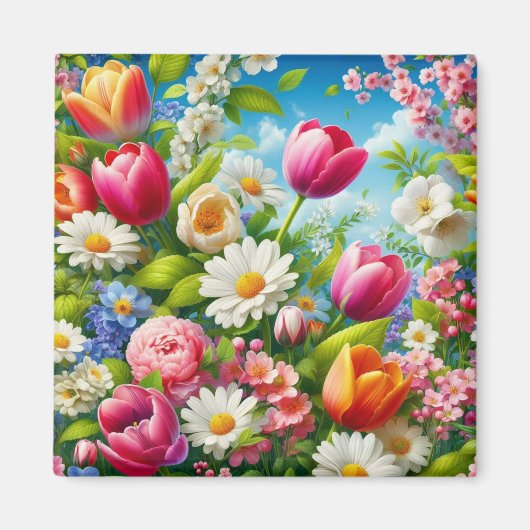 Bloemen/lente kunstwerk magneet (Voorkant)