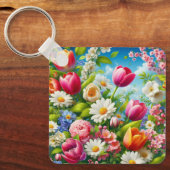 Bloemen/lente kunstwerk sleutelhanger (Voorkant)