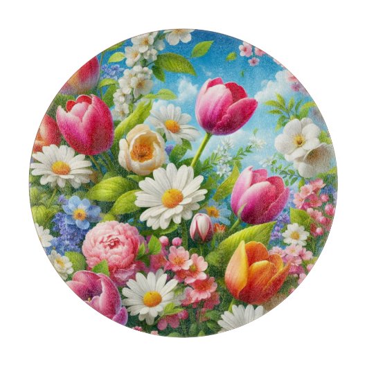 Bloemen/lente kunstwerk snijplank (Voorkant)