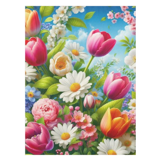 Bloemen/lente kunstwerk tafelkleed (Voorkant)