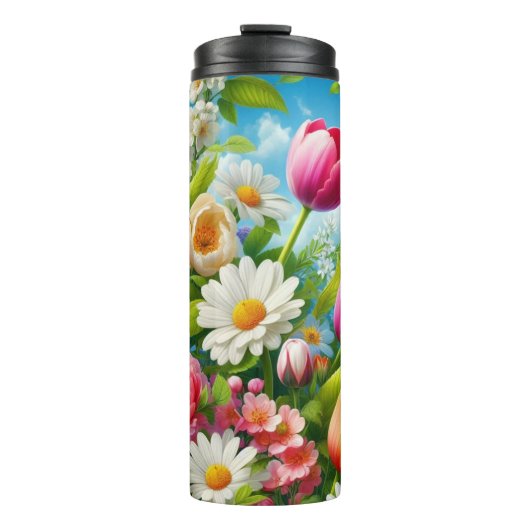 Bloemen/lente kunstwerk thermosbeker (Voorkant)
