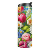 Bloemen/lente kunstwerk thermosbeker (Gedraaid links)