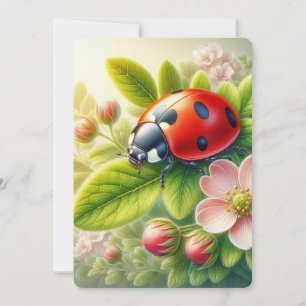 Bloemen/lente lieveheersbeestje artwork feestdagenkaart
