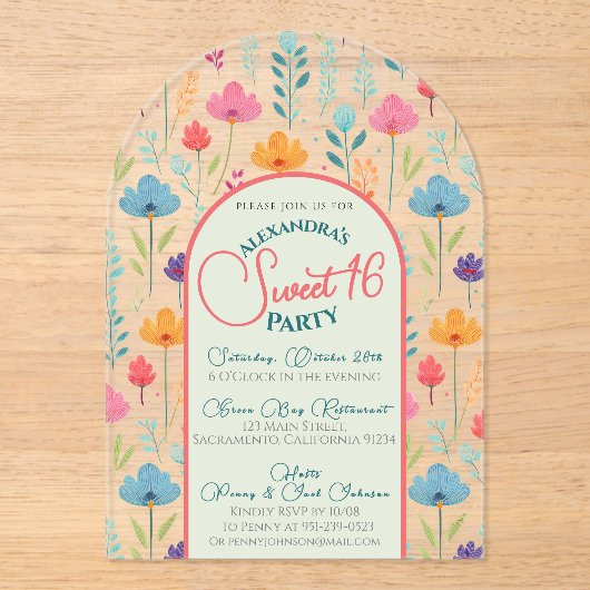 Bloemen lente zoet zestien uitnodiging transparant (Voorkant)